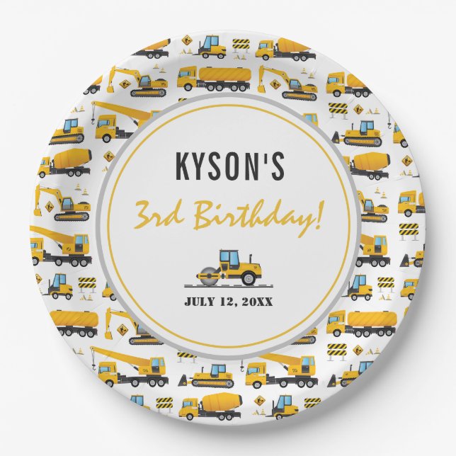 Personalized Construction Dump Truck Birthday Paper Plate (Front)