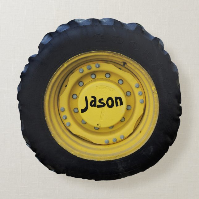 Personalized Construction Tire Round Pillow (Front)