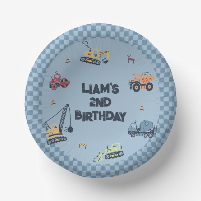 Personalized Construction Truck Birthday Party Paper Plate (Front)