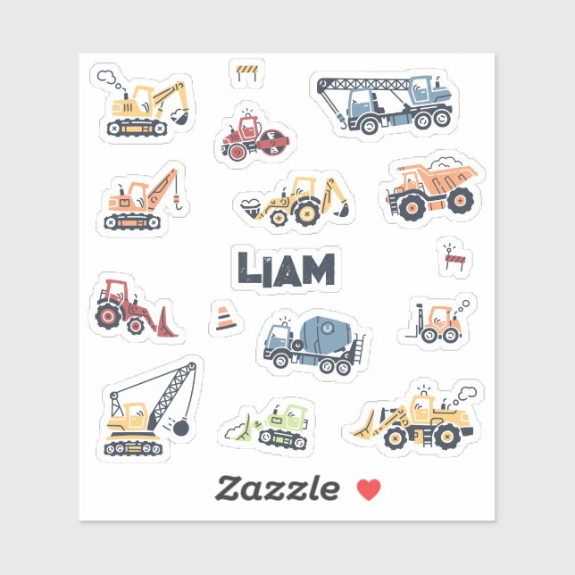 Personalized Construction Truck Die-Cut Stickers (Sheet)