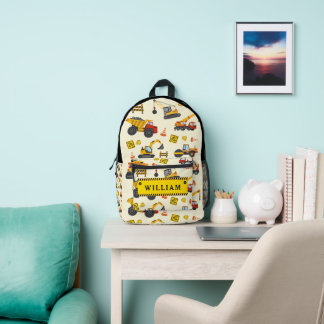 Personalized Construction Truck Machines Theme Printed Backpack