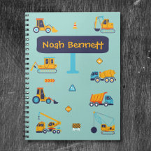 Personalized Construction Truck Notebook for Boys
