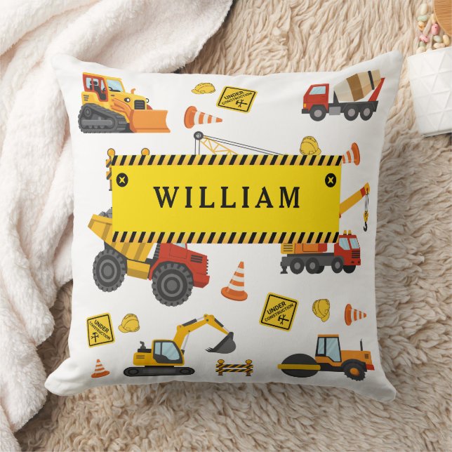 Personalized Construction Truck Site Machines Throw Pillow (Blanket)