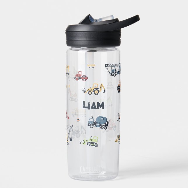 Personalized Construction Truck Water Bottle (Left)