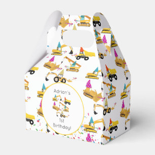 Personalized Construction Trucks Party Birthday Favor Box
