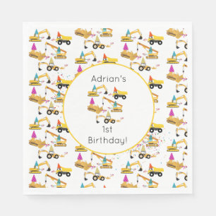 Personalized Construction Trucks Party Birthday Napkin