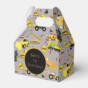 Personalized Construction Trucks Pattern Favor Box