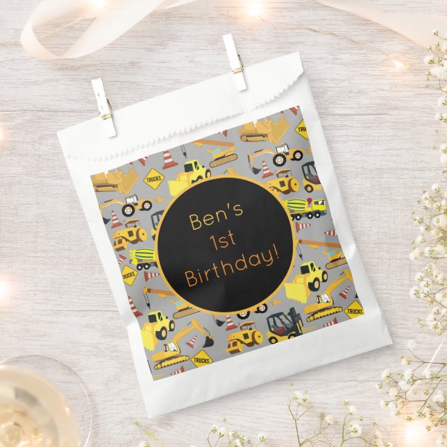 Personalized Construction Trucks Pattern Favour Bag (Clipped)