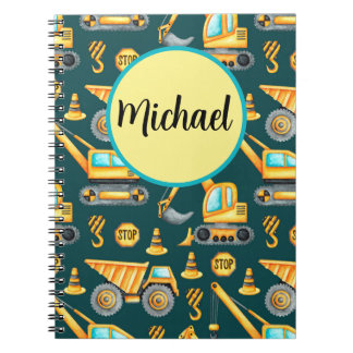 Personalized Construction Trucks Spiral Notebook