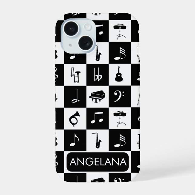 Personalized contemporary music design iPhone 15 case (Back)