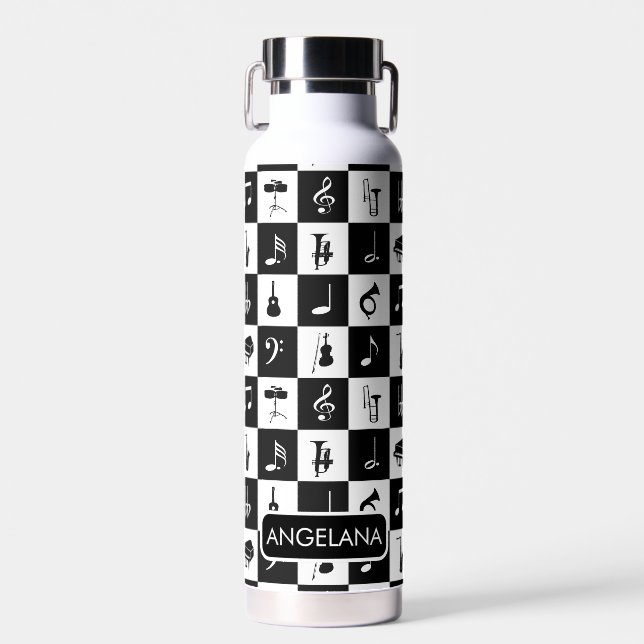 Personalized contemporary music design water bottle (Front)
