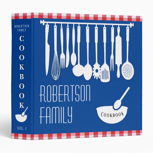 Personalized Cookbook for Recipes Gingham 3 Ring B Binder (Front/Spine)