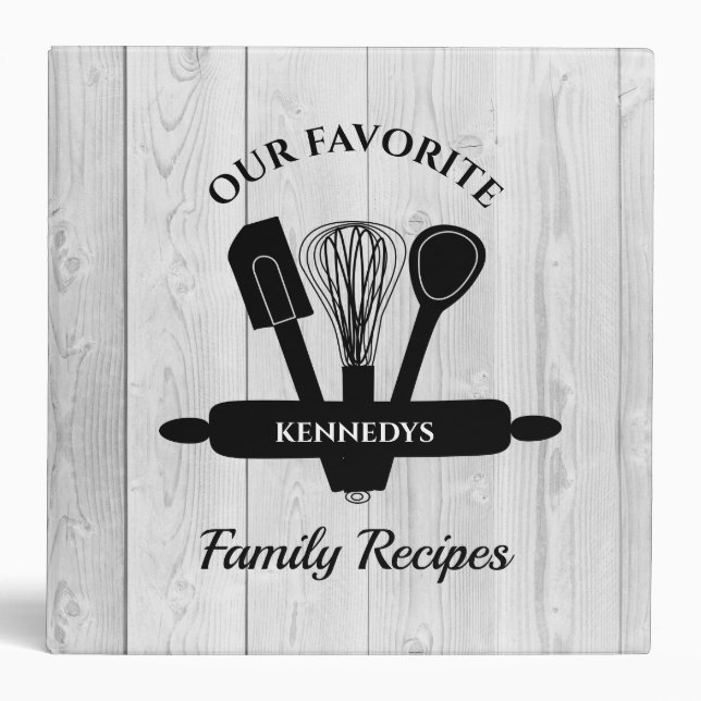 Personalized Cookbook White Wood Family Recipe  Binder (Front)