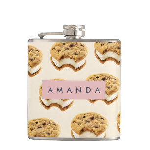 Personalized Cookie Ice Cream Sandwich Pattern Hip Flask