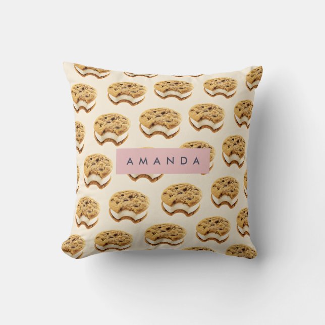 Personalized Cookie Ice Cream Sandwich Pattern Throw Pillow (Front)