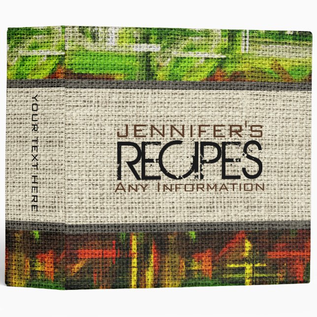 Personalized Cooking Burlap Fabric Look #5 Binder (Front/Spine)