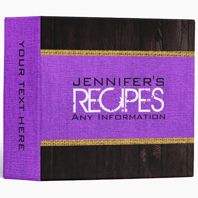 Personalized Cooking Purple Burlap Canvas Binder (Front/Spine)