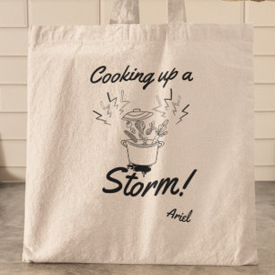 Personalized Cooking Up A Storm Funny Foodie Chef  Tote Bag