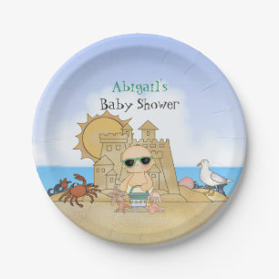 Personalized Cool Beach Baby Neutral Baby Shower Paper Plate