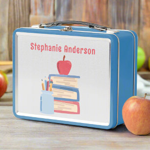 Personalized Cool Blue Back to school Cute Kids  Metal Lunch Box