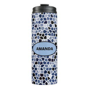 Personalized COOL Blue Stained Glass Pattern Thermal Tumbler