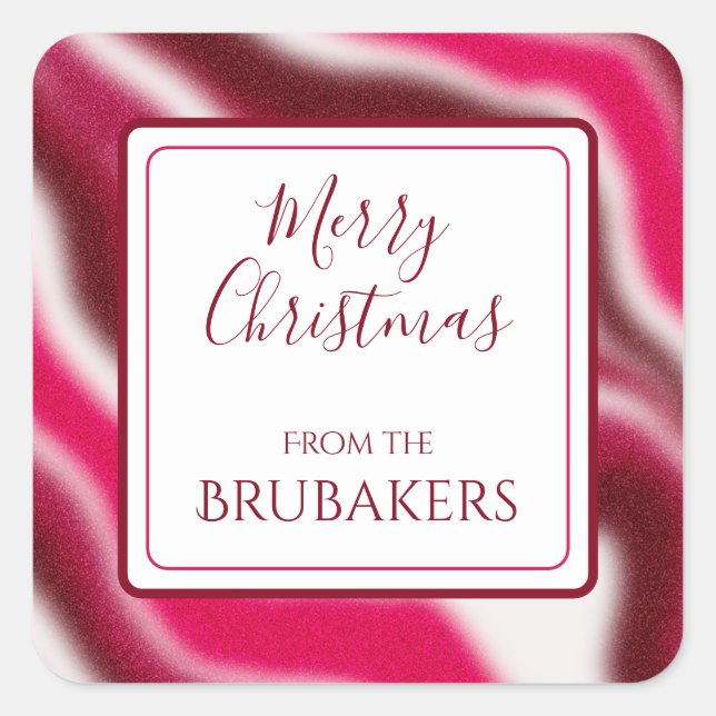 Personalized Cool Candy Cane Red Modern Christmas Square Sticker (Front)