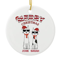 Personalized Cool Cat Striped Merry Christmas