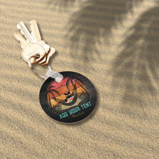 Personalized Cool Cat Tropical Escape Round Keychain