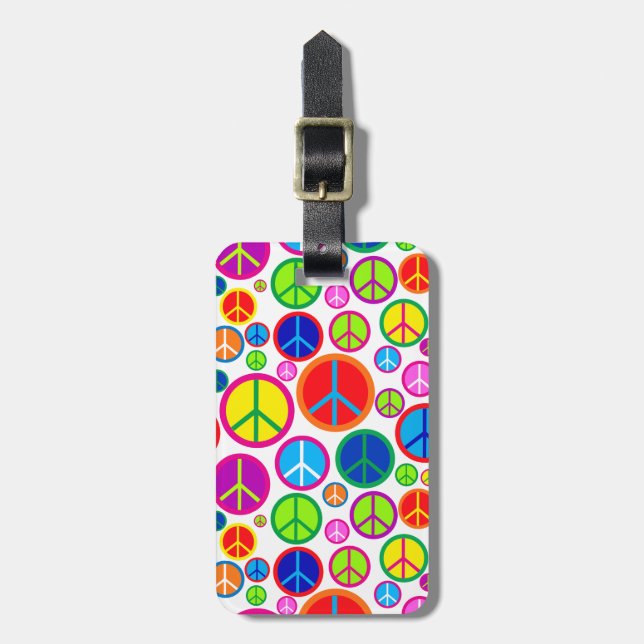 Personalized Cool Colourful Groovy Peace Symbols Luggage Tag (Front Vertical)
