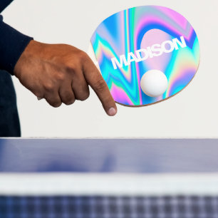 Personalized Cool Cute Name Holographic Wave Ping Pong Paddle