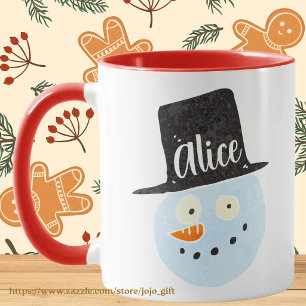 Personalized cool graphic snowman smiling face red mug