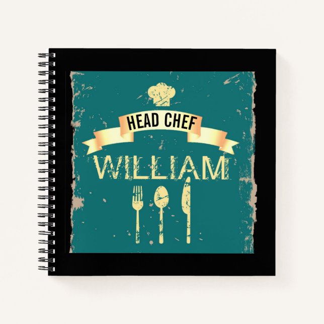 Personalized cool Head Chef recipe book for men (Front)