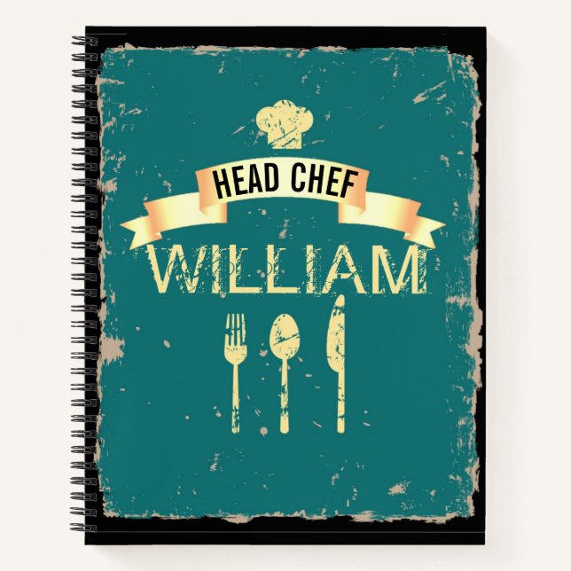 Personalized cool Head Chef recipe book for men (Front)