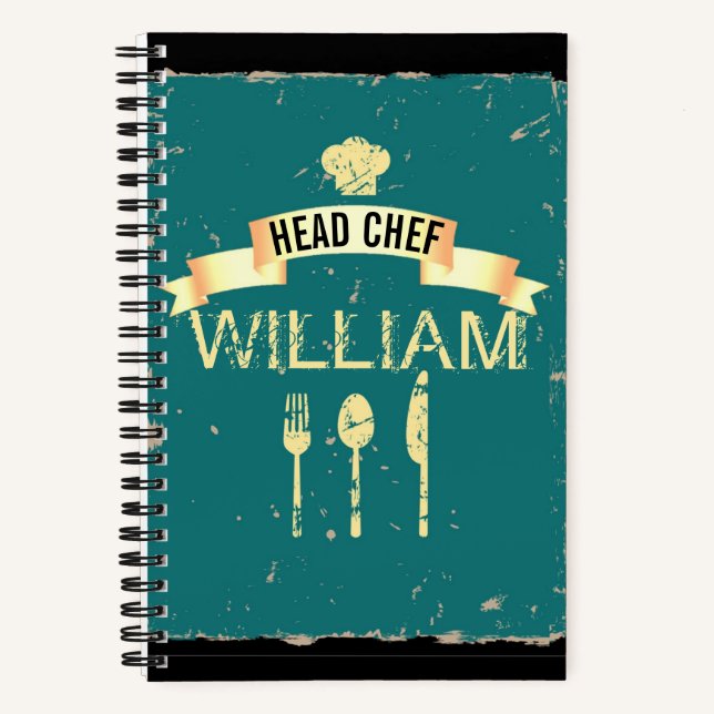 Personalized cool Head Chef recipe book for men (Front)