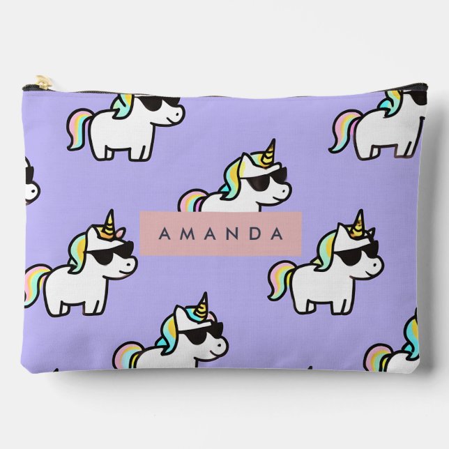 Personalized Cool Rainbow Unicorn Pattern Accessory Pouch (Front)