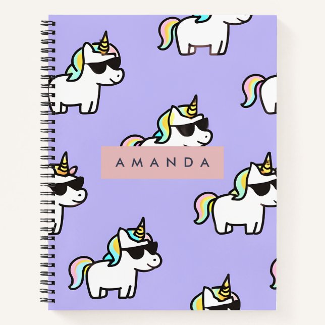 Personalized Cool Rainbow Unicorn Pattern Notebook (Front)