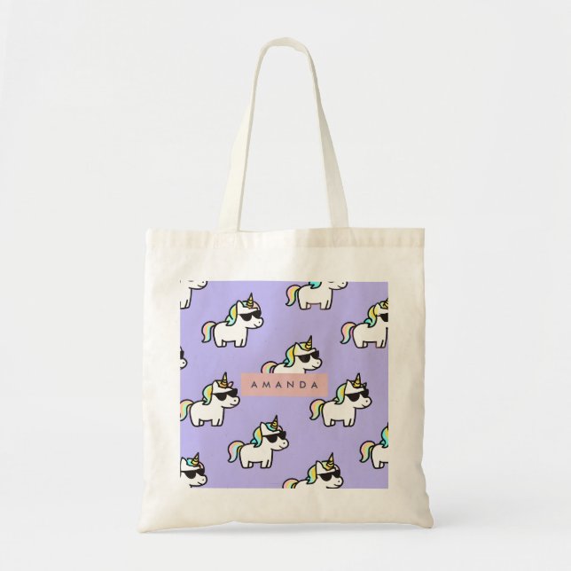 Personalized Cool Rainbow Unicorn Pattern Tote Bag (Front)