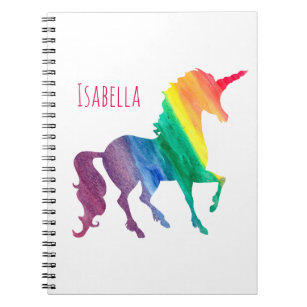 Personalized Cool Rainbow Unicorn Watercolor Girly Notebook