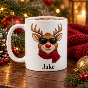 Personalized Cool Reindeer Sunglasses Christmas Coffee Mug