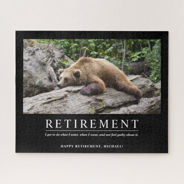 Personalized Cool Relaxing Bear Custom Retirement Jigsaw Puzzle (Horizontal)