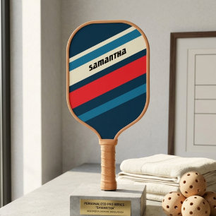 Personalized Cool Retro Orange white & Blue Pickleball Paddle