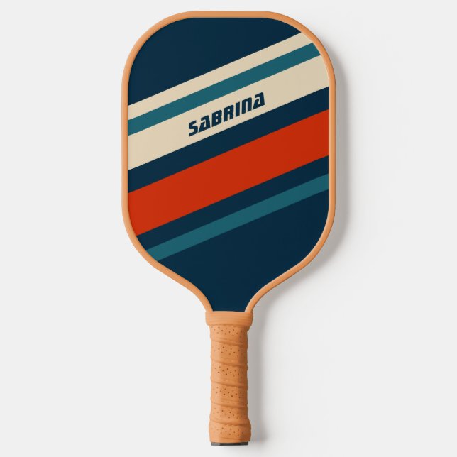 Personalized Cool Retro Red White & Blue Pickleball Paddle (Front)
