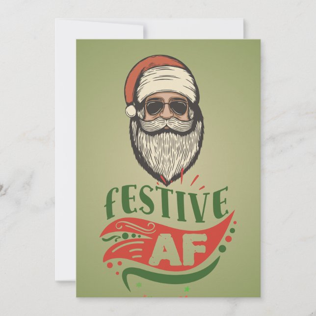 Personalized Cool Retro Santa Flat Holiday Card (Front)