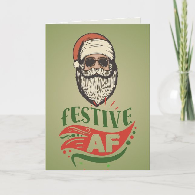 Personalized Cool Retro Santa Folded Greeting Card (Front)
