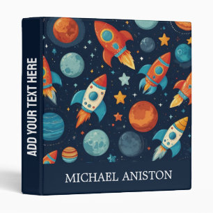 Personalized Cool Rocket Ship Space and Planets Binder