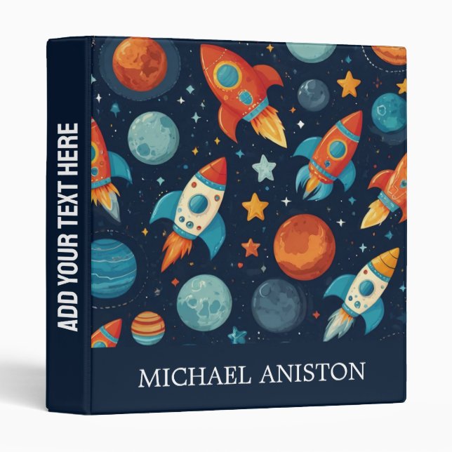 Personalized Cool Rocket Ship Space and Planets   Binder (Front/Spine)