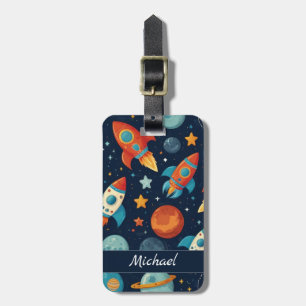 Personalized Cool Rocket Ship Space and Planets   Luggage Tag