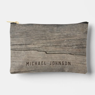 Personalized Cool Rustic Wood Texture Accessory Pouch