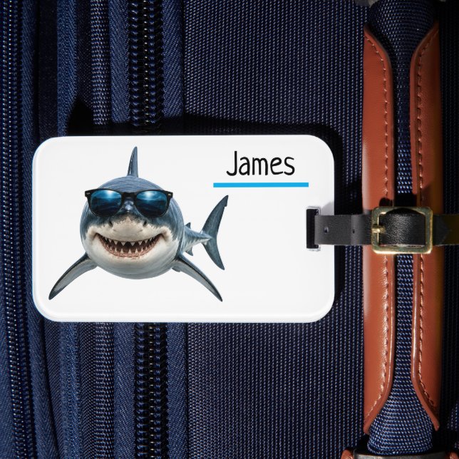 Personalized Cool Shark Luggage Tag Custom Name (Front Insitu 4)