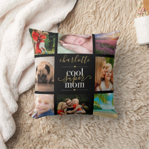 Personalized Cool Super Mom 8 Photo Collage Throw Pillow